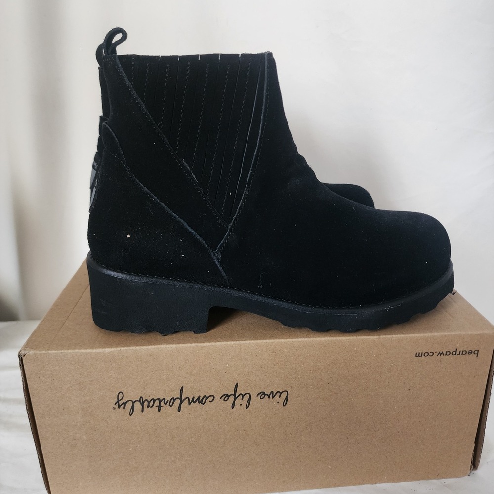 Bearpaw Black Suede Ankle Boots Anja Size 9 Moto Boots
